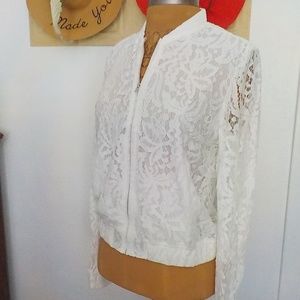 NEW White Lace Lined Bodice Sheer Sleeve Jacket